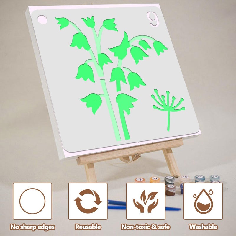 Resflyar 64 PCS 5 Inch Flower Stencils, Plant Butterfly Reusable Plastic Paint Templates for Painting on Wood, Botanical Birds Animal Forest Theme Stencils Set for Wall Rock Canvas Drawing Art Fabric Tile Home - Image 3